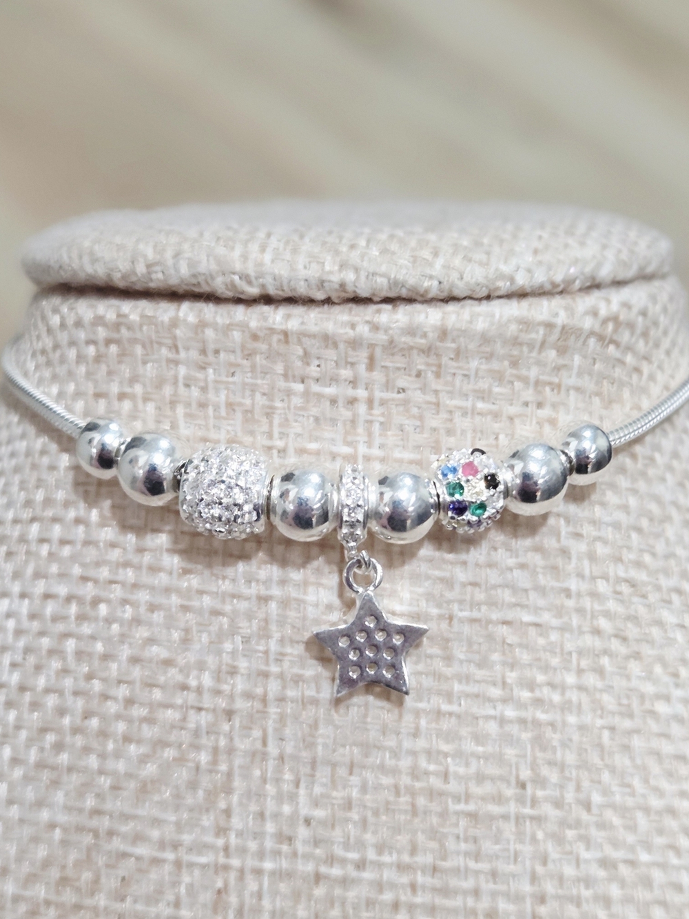 Silver Star Charm Bead Bracelet with Multicolor Accent